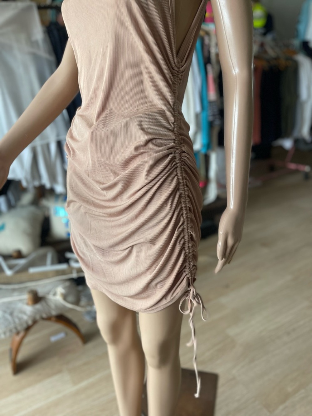 Ruched Bodycon Dress in Nude Pink